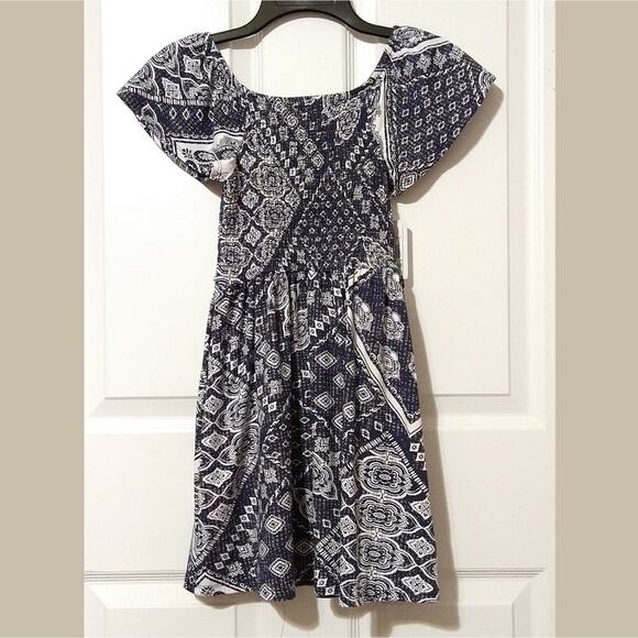 Speechless Girls Boho Navy & White Flutter Sleeve Smocked Dress, Size 8, New - Picture 3 of 6